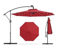 GYMAX Ombrellone da Balcone 3x3 M, con Luci Solari, Ombrellone Decentrato Laterale Roma (ROSSO)