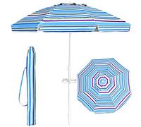 GYMAX Ombrellone da Spiaggia 2x2 M, con 8 Stecche e Asta in Ferro, Ombrellone Inclinabile e Portatile con Portabicchiere, Resistente alla Ruggine, Ideale per Mare, Giardino e Terrazzo (Blu)