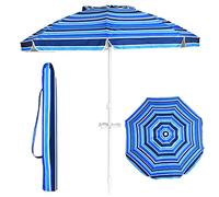 GYMAX Ombrellone da Spiaggia 2x2 M, con 8 Stecche e Asta in Ferro, Ombrellone Inclinabile e Portatile con Portabicchiere, Resistente alla Ruggine, Ideale per Mare, Giardino e Terrazzo (Navy)