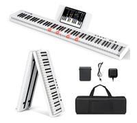 GYMAX Pianoforte Digitale 88 Tasti Luminosi con Pedale Sustain, Leggio per Spartiti, Tastiera Pieghevole Elettronica a Doppio Manuale, Interfaccia MP3/USB/MIDI, Nero/Bianco (Bianco)