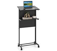 GYMAX Podio per Leggio con 4 Ruote, Scrivania in Piedi per Laptop con Altezza Regolabile, Struttura in Metallo Resistente, 2 Ruote Bloccabili, Supporto Podio Portatile per Aula, Cerimonie, Discorso