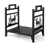 GYMAX Porta ceppi in Ferro, Base Rialzata e Piedini Regolabili, Portalegna Decorativi, per Terrazza, Patio, Interni ed Esterni, 46 x 34 x 45 cm, Nero (Stile 2)