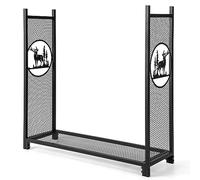 GYMAX Portalegna in Ferro, Supporto per Legna da Ardere, Scaffale per Legna da Camino, per Interni ed Esterni, Grande Capacità per Legna da Fuoco, Nero, 121 x 38 x 117 cm