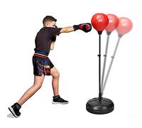 GYMAX Punching Ball da Terra per Adulti e Bambini, Sacco da Boxe con Guanti e Altezza Regolabile, Palla di Pugilato con Base Stabile (Nero)