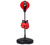 GYMAX Punching Ball da Terra per Adulti e Bambini, Sacco da Boxe con Guanti e Altezza Regolabile, Palla di Pugilato con Base Stabile (Stile2-Nero)