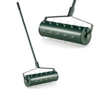 GYMAX Rullo Scarificatore, Riempibile con Sabbia o Sassolini, Telaio Metallico, con Manico Lungo Antiscivolo, Verde (130 x 53 cm) (130 x 53 cm, Verde)