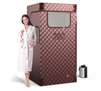 GYMAX Sauna da Casa, Kit di Sauna Personale con Sedia Pieghevole, Telecomando, Timer, Generatore di Vapore da 3L, Box Sauna per Una Persona, Tenda Sauna Portatile per Spa Casalinga (Marrone)