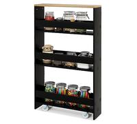 GYMAX Scaffale a Nicchia con Ruote, Carrello a Scaffale a 4 Livelli con Maniglia, Carrellino Slim Stretto Salvaspazio per Cucina, Bagno, Lavanderia, 47,5 x 13 x 80,5 cm (Nero)