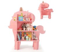 GYMAX Scaffale per Bambini, Libreria per Bambini con Ripiani Aperti e Dispositivi Antiribaltamento, Organizzatore di Stoccaggio per Camera da Letto, Asilo Nido (Unicorno)
