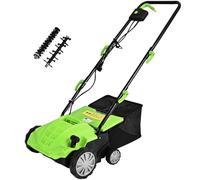 GYMAX Scarificatore Arieggiatore Elettrico, Rastrello, Design 2 in 1, Altezza Regolabile, 30L Sacchetto per la Raccolta dell'Erba, Maniglia Pieghevole (Verde)