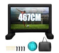 GYMAX Schermo Proiettore Gonfiabile 4 M/4,5M, Telo Proiettore Pieghevole Portatile per Film con Soffiatore d'Aria, Schermo Doppia Faccia, Borsa, Picchetti, per Giardino, Terrazzo, Esterno (4.5M)