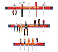 GYMAX Set 3 Pz Barra Magnetica Portautensili, Rastrelliere da Muro, Scaffale Organizzatore per Atrezzi, Portata di 5+7+10 kg, Accessori per Meccanico Garage Officina, Rosso