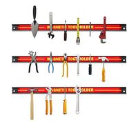 GYMAX Set 3pz Barra Magnetica Portautensili di 46 cm, Rastrelliere da Muro, Scaffale Organizzatore per Atrezzi, Portata 3x10 kg, Accessori per Meccanico Garage Officina, Rosso