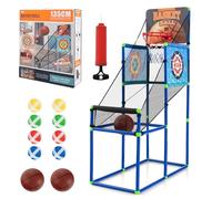 GYMAX Set Cestino da Basket, Set di Gioco 2-in-1 con 8 Palline Adesive, 2 Bersagli, Tabellone Elettronico, Gonfiatore, Giocattolo da Basket per Ragazzi dai 3 Anni +