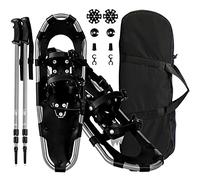 GYMAX Set Ciaspole da Neve, Racchette da Neve in Leghe di Alluminio con Bastoni da Trekking Regolabile e Borsa Impermeabile, Gamma di Peso 30-130 kg (Argento, 30 pollici)