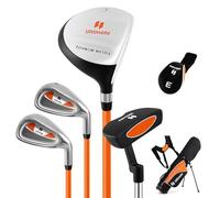 GYMAX Set Completo di Mazze da Golf per Bambini, Include 205CC #3 Fairway, Ferri #7 & #9, Putter, Copritesta, Sacca da Golf Portatile con Cappuccio Antipioggia, per Ragazzi 8-10/11-13 Anni (Arancione)