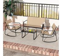 GYMAX Set da bistrot a dondolo 4 pezzi, set di mobili da patio con divanetto, 2 sedie a dondolo e tavolino in vetro, set di sedie a dondolo per conversazioni all'aperto per veranda, balcone (Marrone)