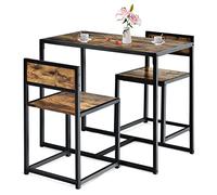 GYMAX Set da Pranzo 3 Pezzi, Tavolo Alto da Bar con 2 Sgabelli con Schienale, Design Industriale, Set Tavolino per Cucina, Sala da Pranzo (Marrone)