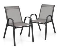 GYMAX Set di 2/4 Sedie da Giardino Impilabili con Tessuto Resistente alle Intemperie, Poltroncine da Esterno in Metallo per Giardino, Cortile, Portata 150 kg, 56 x 70 x 84 cm (Grigio, 2 Pezzi)