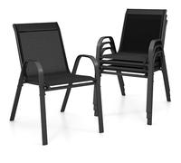 GYMAX Set di 2/4 Sedie da Giardino Impilabili con Tessuto Resistente alle Intemperie, Poltroncine da Esterno in Metallo per Giardino, Cortile, Portata 150 kg, 56 x 70 x 84 cm (Nero, 4 Pezzi)
