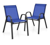 GYMAX Set di 2/4 Sedie da Giardino Impilabili con Tessuto Resistente alle Intemperie, Poltroncine da Esterno in Metallo per Giardino, Cortile, Portata 150 kg, 56 x 70 x 84 cm (Blu, 2 Pezzi)
