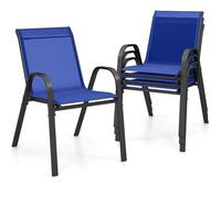 GYMAX Set di 2/4 Sedie da Giardino Impilabili con Tessuto Resistente alle Intemperie, Poltroncine da Esterno in Metallo per Giardino, Cortile, Portata 150 kg, 56 x 70 x 84 cm (Blu, 4 Pezzi)