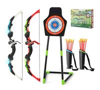 GYMAX Set di 2 Archi e Frecce per Bambini, Set di Giocattoli di Tiro con L'Arco a LED con 20 Frecce a Ventosa, 2 Faretre, Bersaglio Staccabile, Giocattolo Sportivo per Bambini dai 3 ai 12 Anni