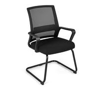 GYMAX Set di 2 Sedia Ufficio Ergonomica in Rete, Sedie Visitatori Telaio con Supporto Lombare e Schienale Ergonomico, Sedia Moderne con Base a Slitta in Metallo, per Ufficio, Conferenza, Nero