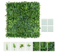 GYMAX Set di 4 Pezzi Pannelli di Bosso Artificiale 50 x 50 cm, Pianta a Siepe Topiaria con Foglie Variegate, Rivestimento per Muro in Erba, Pannelli per Giardino, Cortile e Decorazione Interna