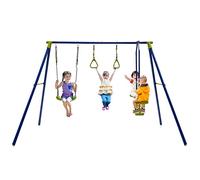 GYMAX Set di Altalene, Disegn 3 in 1 con 1 Altalena a Forma di U, 1 Altalena a Bilico, 2 Anelli da Ginnastica, Telaio Robusto, Attività Multifunzionale per Cortile, Giardino