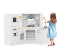 GYMAX Set di Cucina Giocattolo per Bambini, con Rubinetto, Forno a Microonde e Macchina del Ghiaccio, Effetti Sonori e Luminosi Realistici, Ampio Spazio di Stoccaggio, per Bambini 3+ Anni (Bianco)