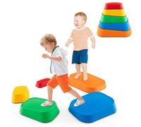 GYMAX Set di Pietre di Bilanciamento per Bambini, Percorso a Ostacoli con Simpatici Modelli Antiscivolo, Bordo in TPE, Blocchi Impilabili di Allenamento per Equilibrio Coordinazione, 3+ Anni