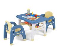 GYMAX Set di tavolo e sedia per bambini, scrivania per attività per bambini con blocchi da costruzione e scaffale, set di mobili per bambini con dinosauri, per ragazzi e ragazze