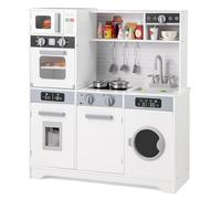 GYMAX Set Giocattoli per Cucina, Set Cucina Finta con Distributore d'Acqua, Lavandino, Rubinetto, Microonde, Forno, Macchina per Caffè, Lavatrice, Suoni e Luci, Set Cucina per Bambini 3+ Anni