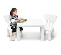 GYMAX Set Tavolino per Bambini con 2 Sedie di Plastica, Tavolino e Sedia per bambini, per Mangiare, Leggere, Dipingere, Adatto a 1-7 Anni (Bianco)