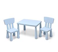 GYMAX Set Tavolino per Bambini con 2 Sedie di Plastica, Tavolino e Sedia per bambini, per Mangiare, Leggere, Dipingere, Adatto a 1-7 Anni (Azzurro)