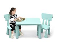 GYMAX Set Tavolino per Bambini con 2 Sedie di Plastica, Tavolino e Sedia per bambini, per Mangiare, Leggere, Dipingere, Adatto a 1-7 Anni (Verde)