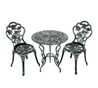 GYMAX Set Tavolo e 2 Sedie da Giardino, Tavoli e Sedie Decorati con Modelli Rose, Set Mobile 3 Pezzi in Alluminio e Ferro, Struttura Robusta e Buona Capacità di Carico (Grigio)