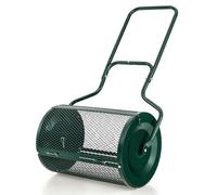 GYMAX Spandiconcime da 68 cm per la Cura del Giardino, Robusto e Leggero, in Metallo, con Doppie Serrature Laterali, Rullo Spargitore Fertilizzanti, Concime, Torba, Terreno, Muschio (Verde)