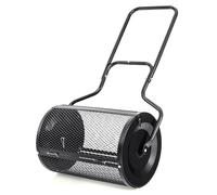 GYMAX Spandiconcime da 68 cm per la Cura del Giardino, Robusto e Leggero, in Metallo, con Doppie Serrature Laterali, Rullo Spargitore Fertilizzanti, Concime, Torba, Terreno, Muschio (Nero)