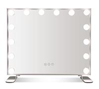 GYMAX Specchio Trucco con Luci, Specchio con 14 Lampadine LED Dimmerabili, 3 Colori Luce e Controllo Touch Intelligente, Specchio LED da Tavolo o a Parete, 50 x 40 cm
