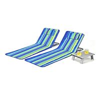 GYMAX Tappetino da Spiaggia Reclinabile, Set di 2 Sedie e Tavolino, Angolo Regolabile, Design Pieghevole Multifunzione, Adatto per Spiaggia, Parchi, Cortili, Campeggio (Blu e verde)
