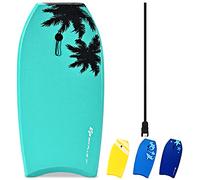 GYMAX Tavola da Surf in XPE, Tavola Surf Bambini e Adulti, Bodyboard Mare con Leash per Polso, Tavoletta Mezzaluna per Surf, Carico Massimo 85 kg (Azzurro, 105 x 51 x 6 cm)