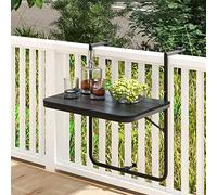 GYMAX Tavolino da Appendere al Balcone, Tavolino Sospeso Pieghevole e Regolabile in Altezza, Resistente alle Intemperie e Senza Ruggine per Ringhiere del Balcone, fino a 30 kg, 60×62,5×84 cm (Nero)