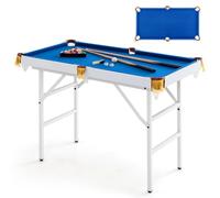 GYMAX Tavolo da Biliardo Portatile, Mini Tavolo da Gioco con Gambe Pieghevoli, Set da Sala Giochi Interno con 16 Palline, 2 Stecche, 2 Gessetti, Triangolo per Bambini e Adulti, Blu/Verde (Blu)