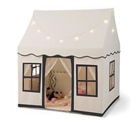 GYMAX Tenda da Gioco per Bambini con Luci a Stella, Tappetino in Velluto Lavabile e Antiscivolo, Finestre, Tende a Rete, per Interni ed Esterni per Bambini e Bambine di Oltre 3 Anni, Beige (Beige)