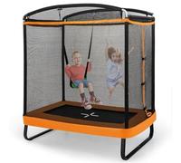 GYMAX Trampolino per Bambini con Altalena, Trampolino Rettangolare 190 cm da Esterno con Rete di Sicurezza e Struttura in Metallo Zincato, per Bambini 3+ Anni (Arancione)