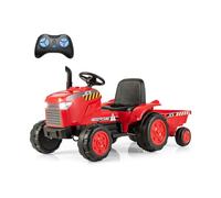 GYMAX Trattore Elettrico per Bambini a 12V, Macchina con Rimorchio Rimovibile e 3 Marce, Auto Giocattolo Cavalcabile con Telecomando, Luci LED, Suoni e Connessione Wireless (Rosso)