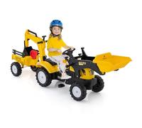 GYMAX Trattore per Bambini, Auto per Bambini con 6 Ruote, Rimorchio Rimovibile, Bulldozer NON Elettrico, Trattore da Costruzione per 3-6 Anni, Carico 35KG (Stile 1 Giallo)