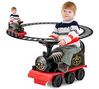 GYMAX Treno Elettrico per Bambini, Trenino Giocattolo con Set di Rotaie da 16 Pezzi, Luce, Musica, Fischio del Treno e Spazio di Archiviazione, per Bambini da 3 Anni, Carico Massimo 25 kg (Nero)